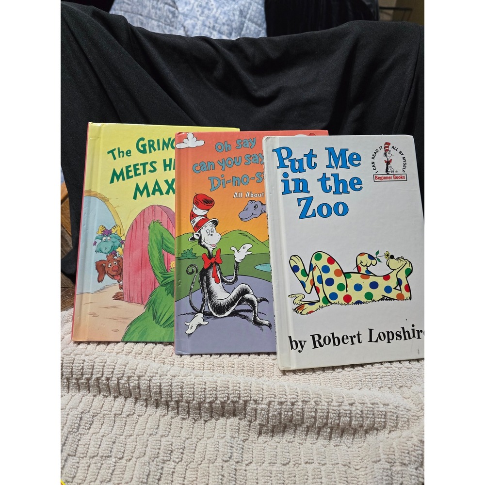 Dr Seuss Book Lot 3 Put Me in the Zoo, Oh Say Can You Say Dinosaur, Grinch Max
